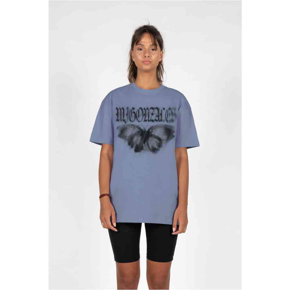 MJ GONZALES - Heavy Oversized Butterfly Illusion Dames Tshirt - Blauw